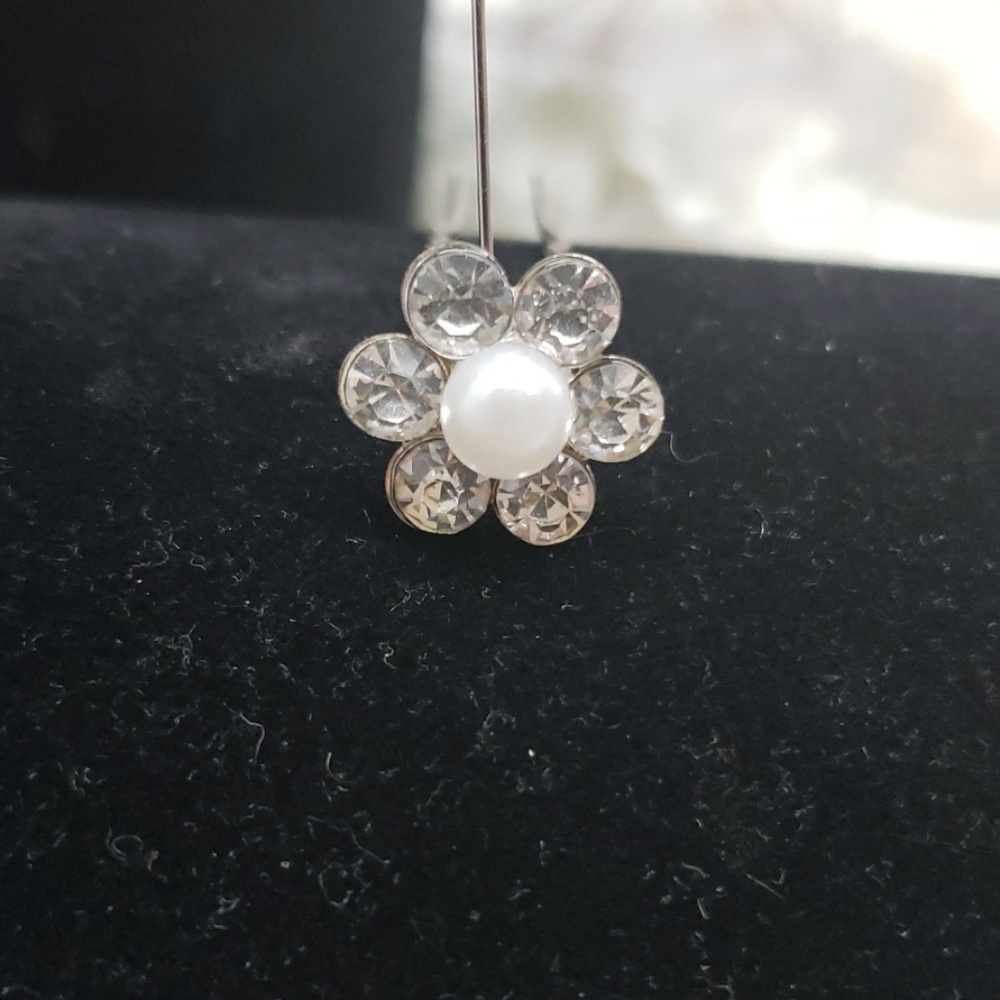 Flower pearl hair pin silver rhinestone,  new
